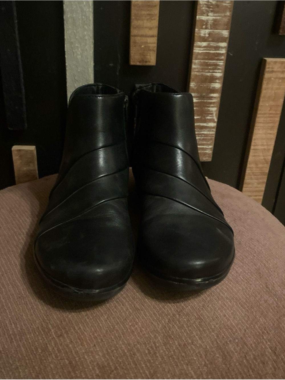 Clarks Black Leather Diagonal Strap Ankle Booties